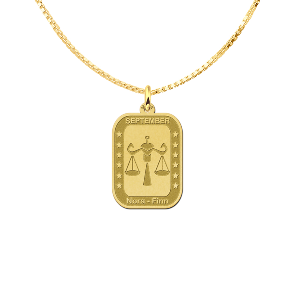 Gold rectangular pendant zodiac libra