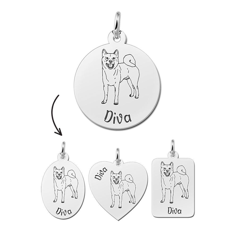 Silver necklace with dog engraving Akita