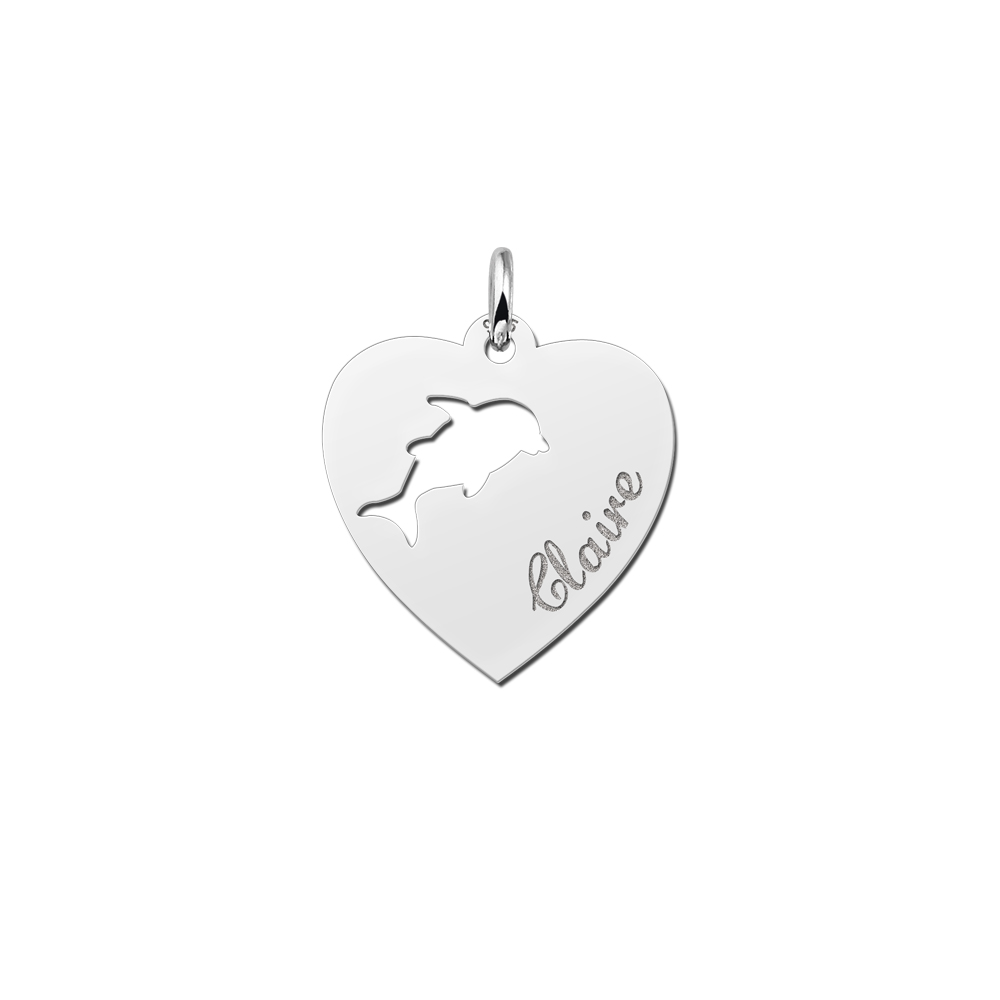 Engraved Silver Heart Necklace, Dolphin with Name