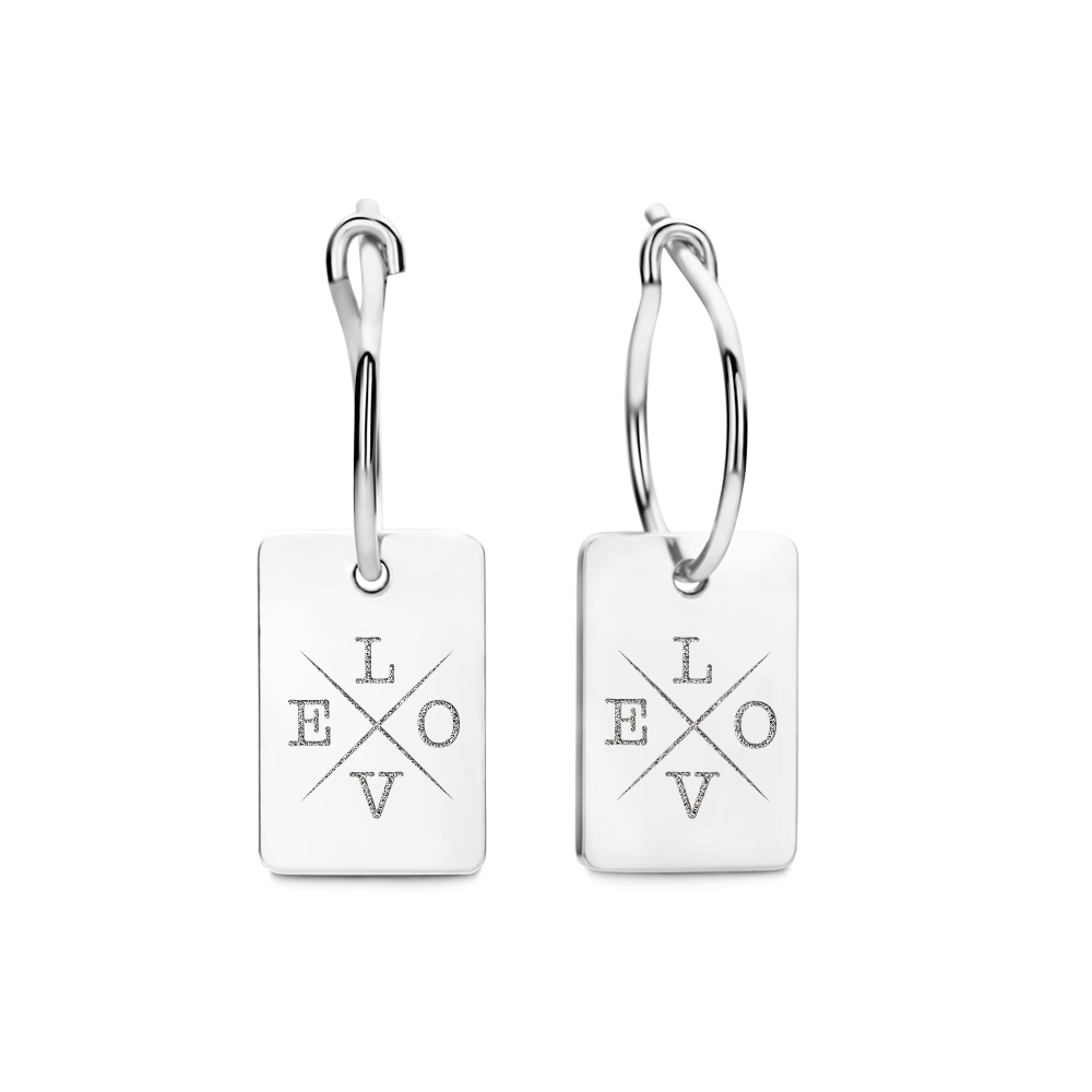 Silver initials earrings rectangle