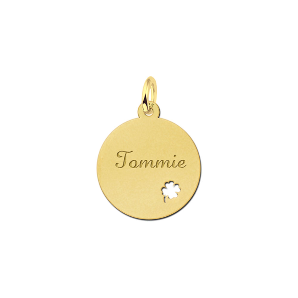 Gold-plated pendant with name and cut-out four-leaf clover
