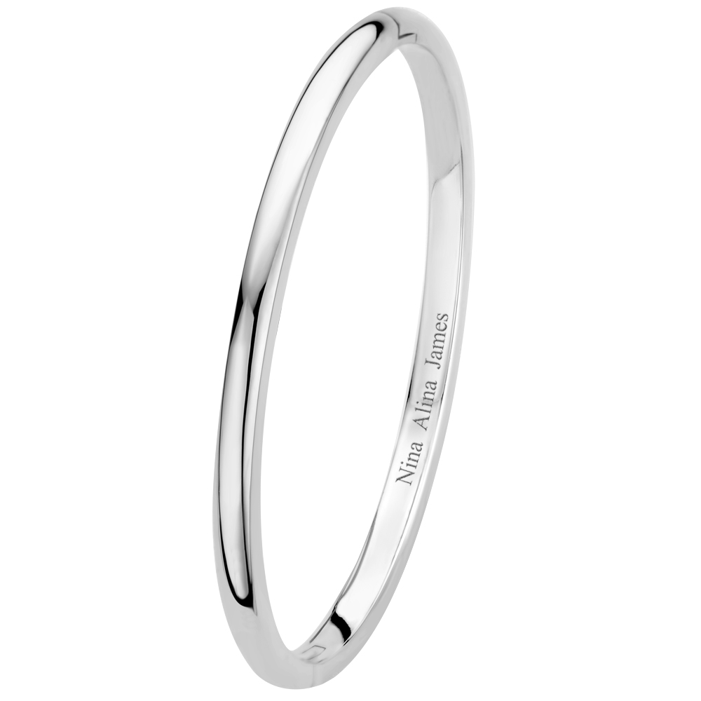 Oval silver bangle bracelet 4 mm with a engraving