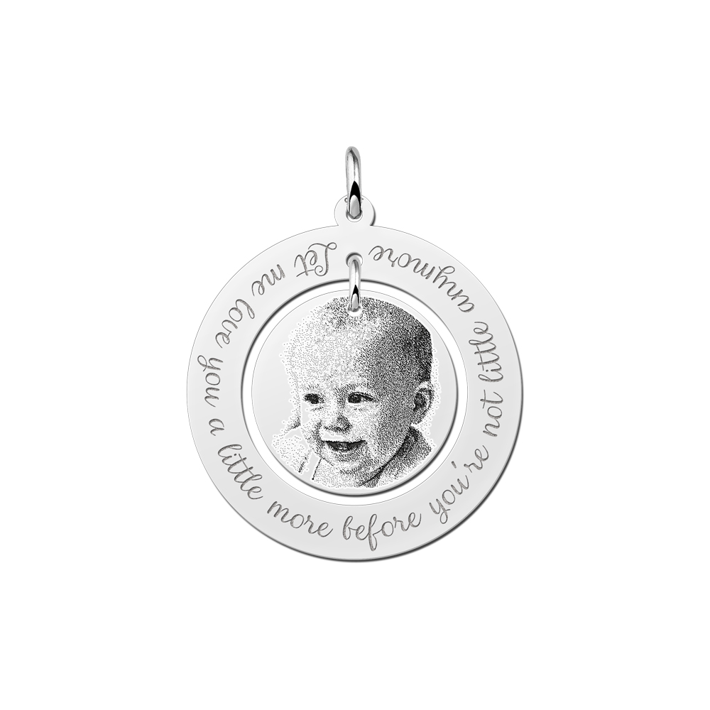 Round photo pendant with text silver