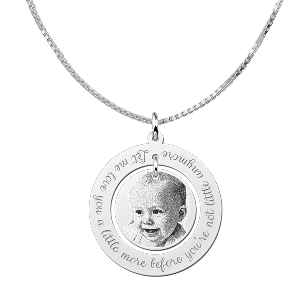 Round photo pendant with text silver