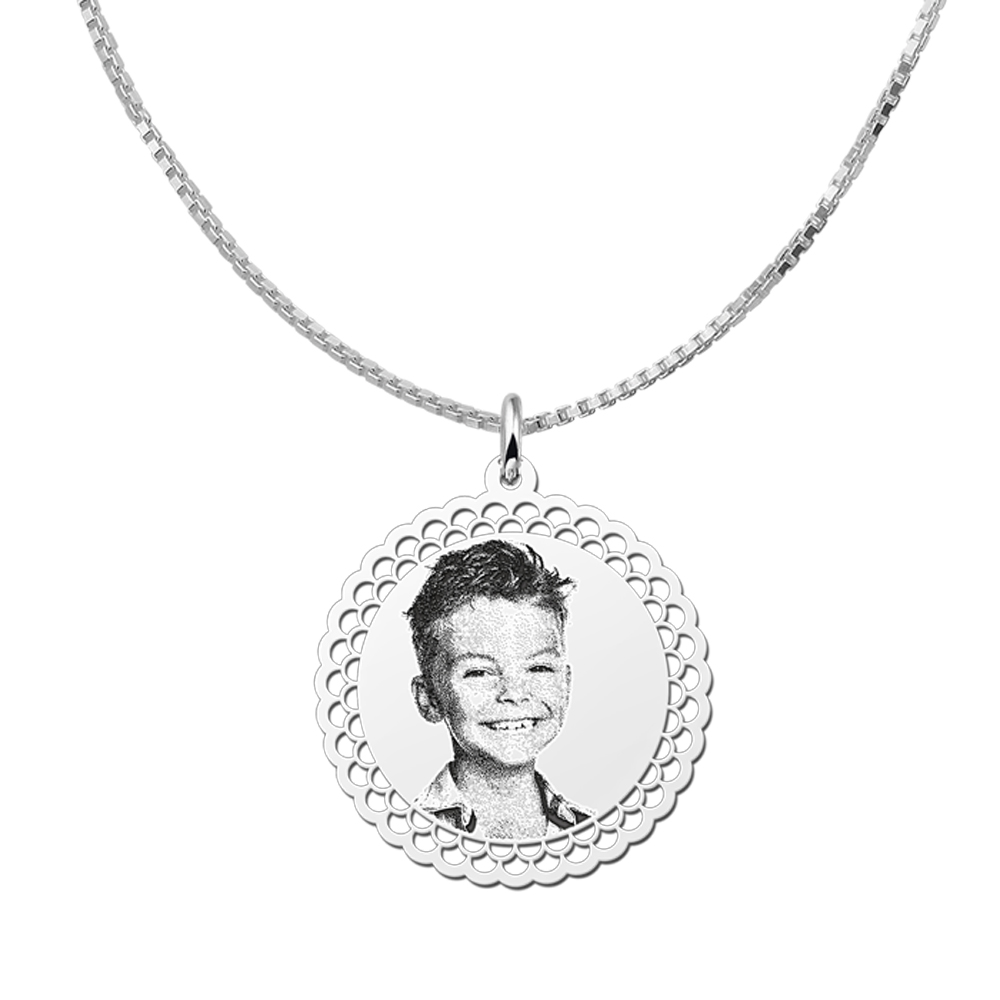 Photo pendant necklace round silver