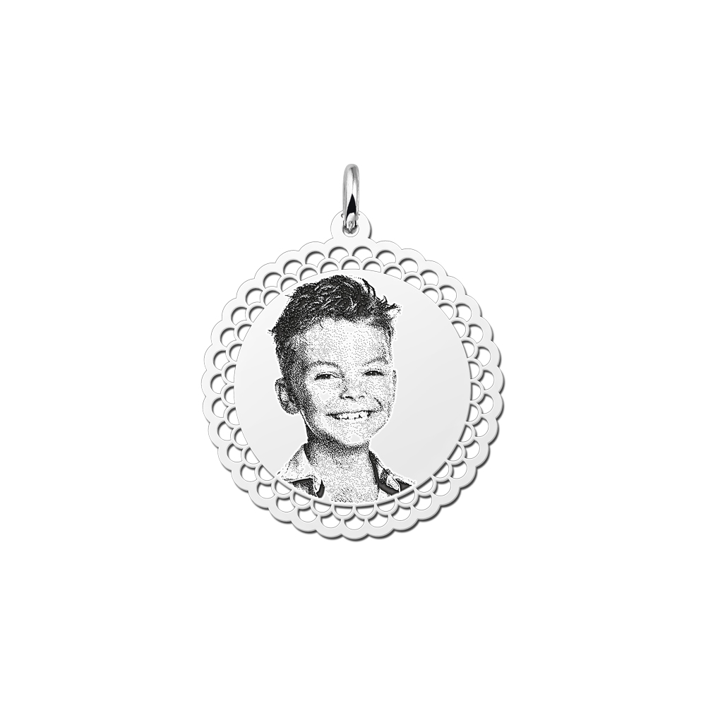 Photo pendant necklace round silver