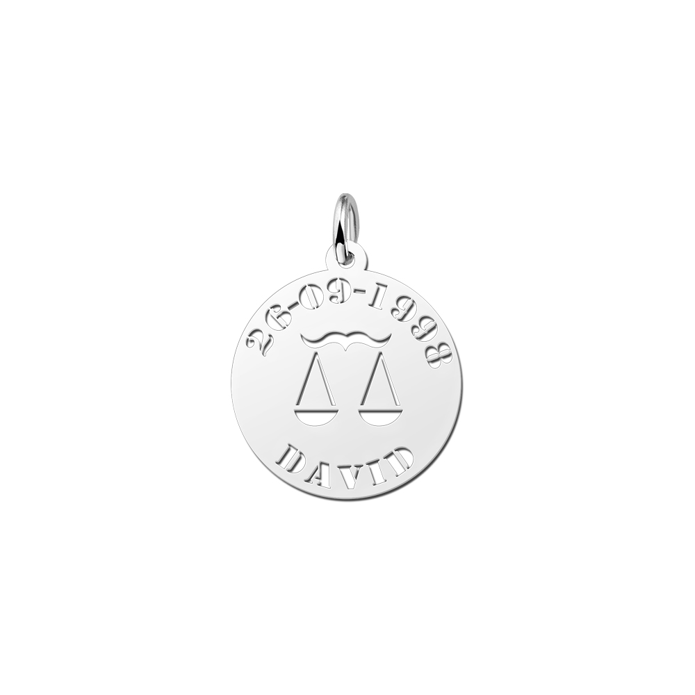 Silver zodiac round namependant Libra