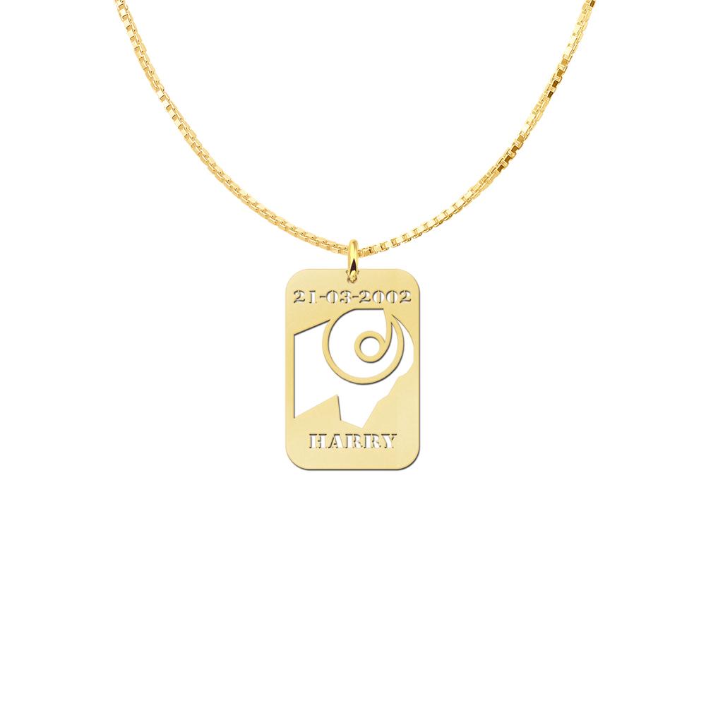 Gold Plated Pendant Zodiac Sign Aries with Name and Date