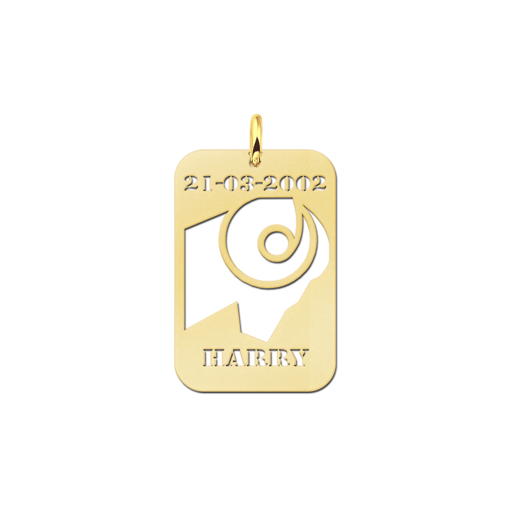 Gold Plated Pendant Zodiac Sign Aries with Name and Date