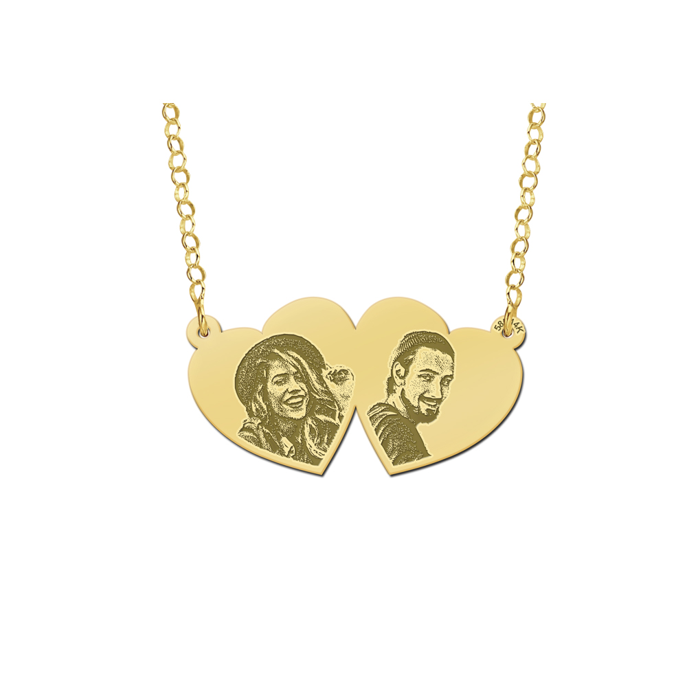 Gold double heart pendant with two photos