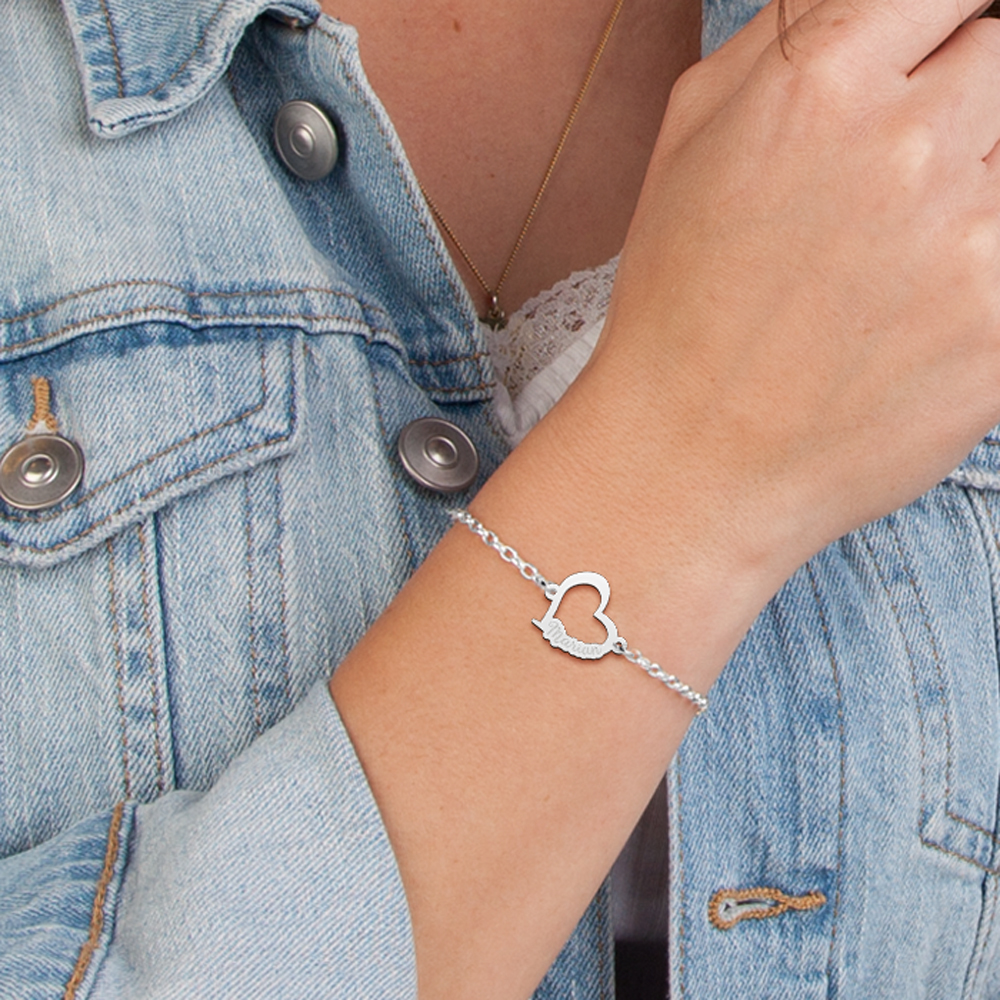 Silver love heart bracelet with name