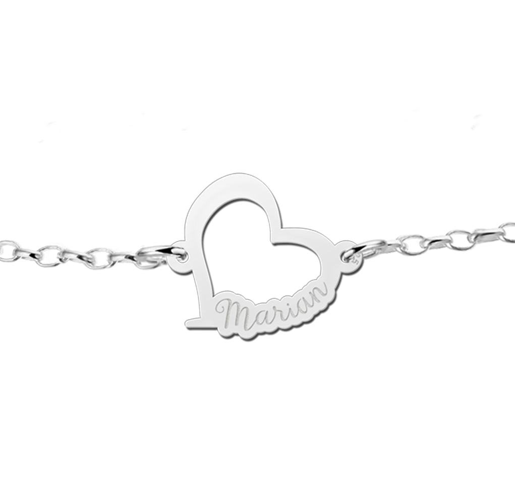 Silver love heart bracelet with name