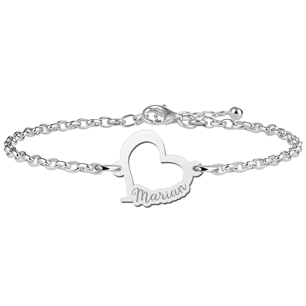 Silver love heart bracelet with name