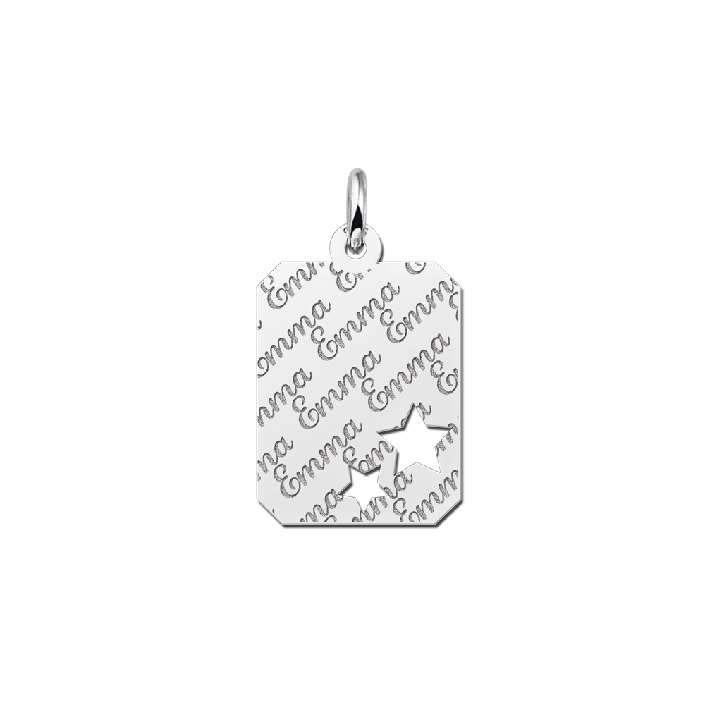 Silver Personalised Necklace Fully Engraved with Stars