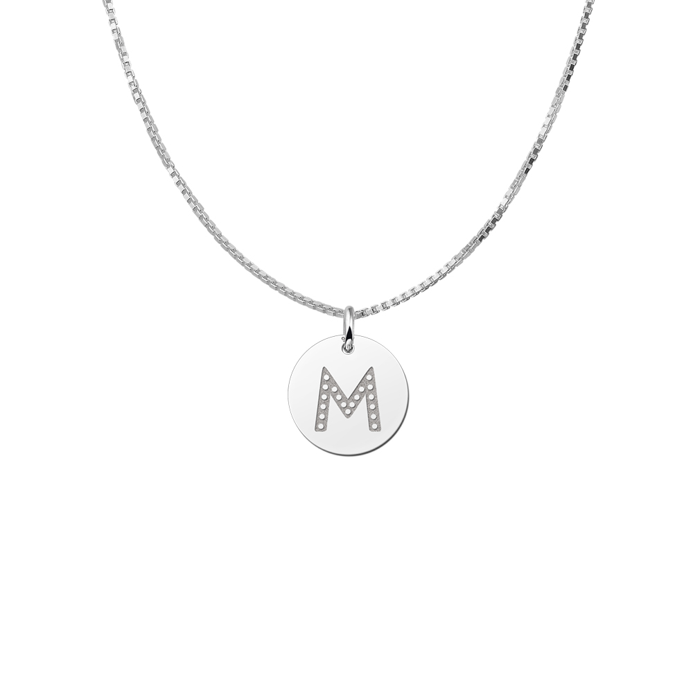 Round initial pendant dots silver