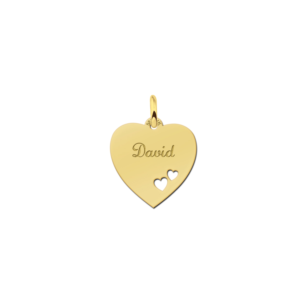 Gold heart engraved necklace with 2 hearts