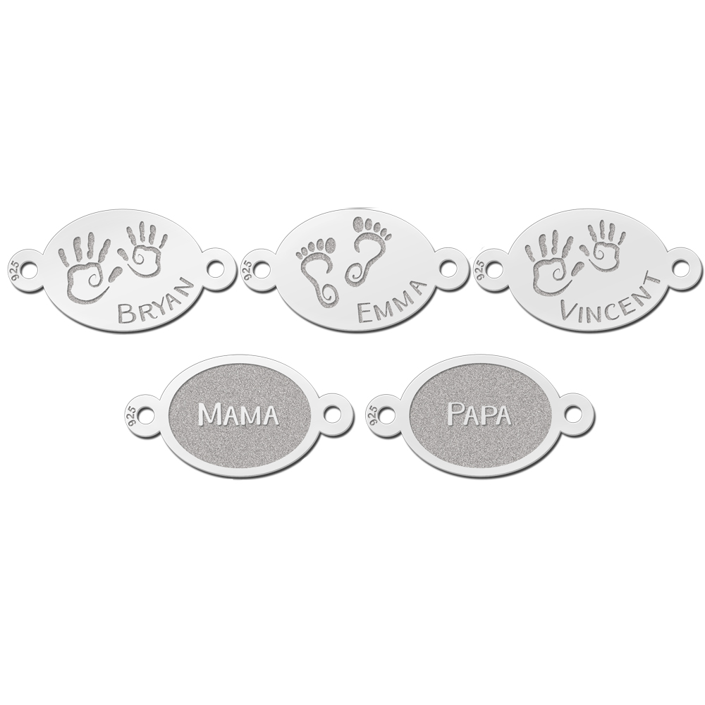 Silver personalized bracelet with names and baby feet