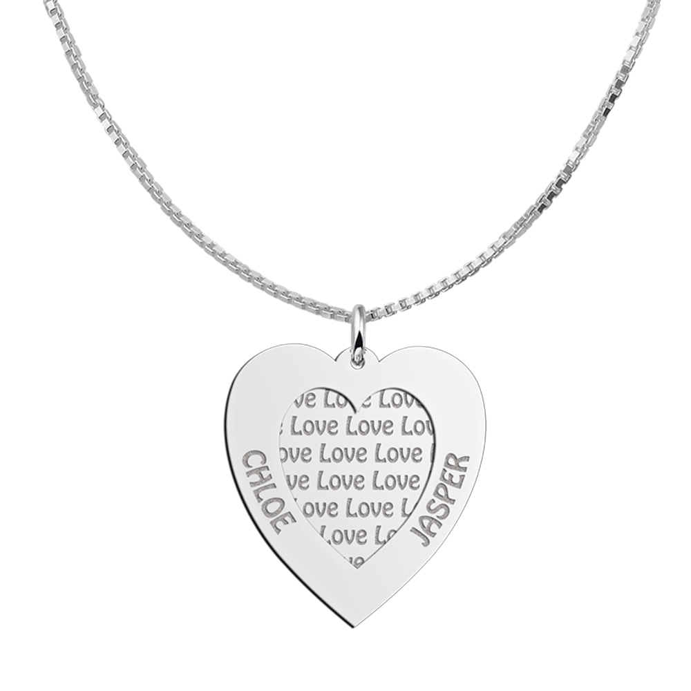 Silver Family Necklace Heart