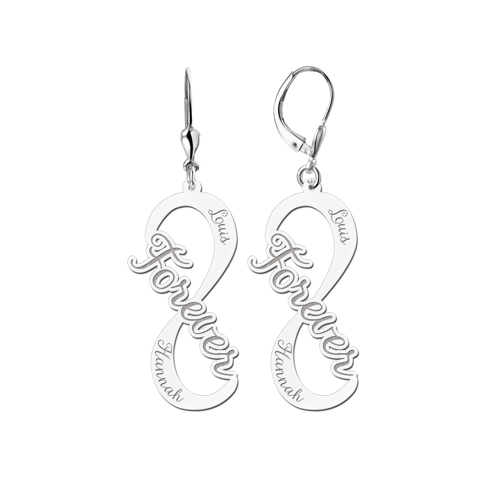 Silver earrings infinity forever with two names