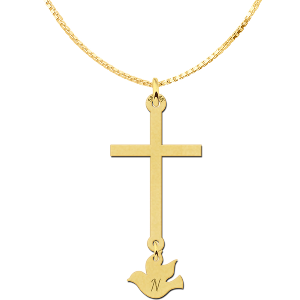 Golden Communion cross with pigeon
