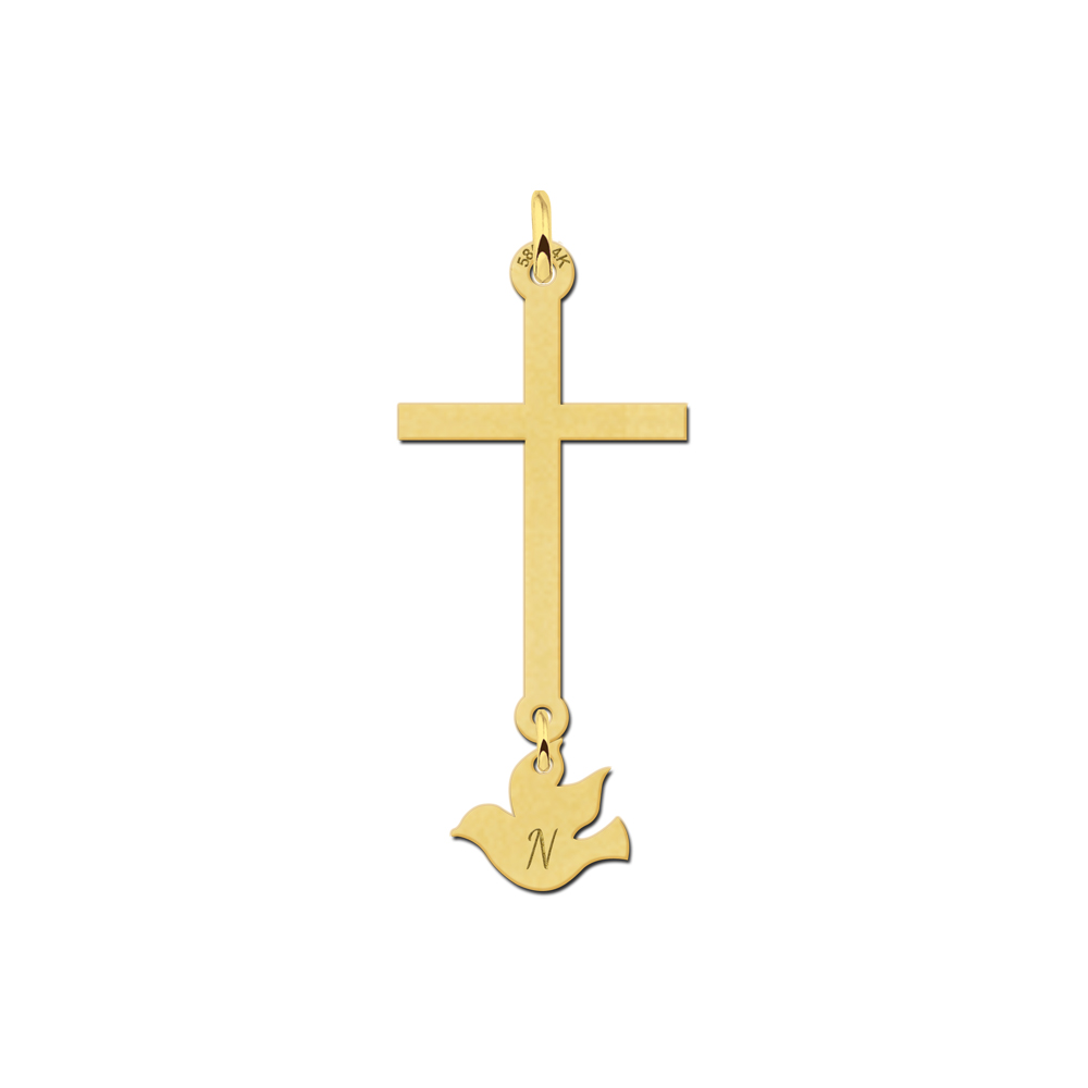Golden Communion cross with pigeon