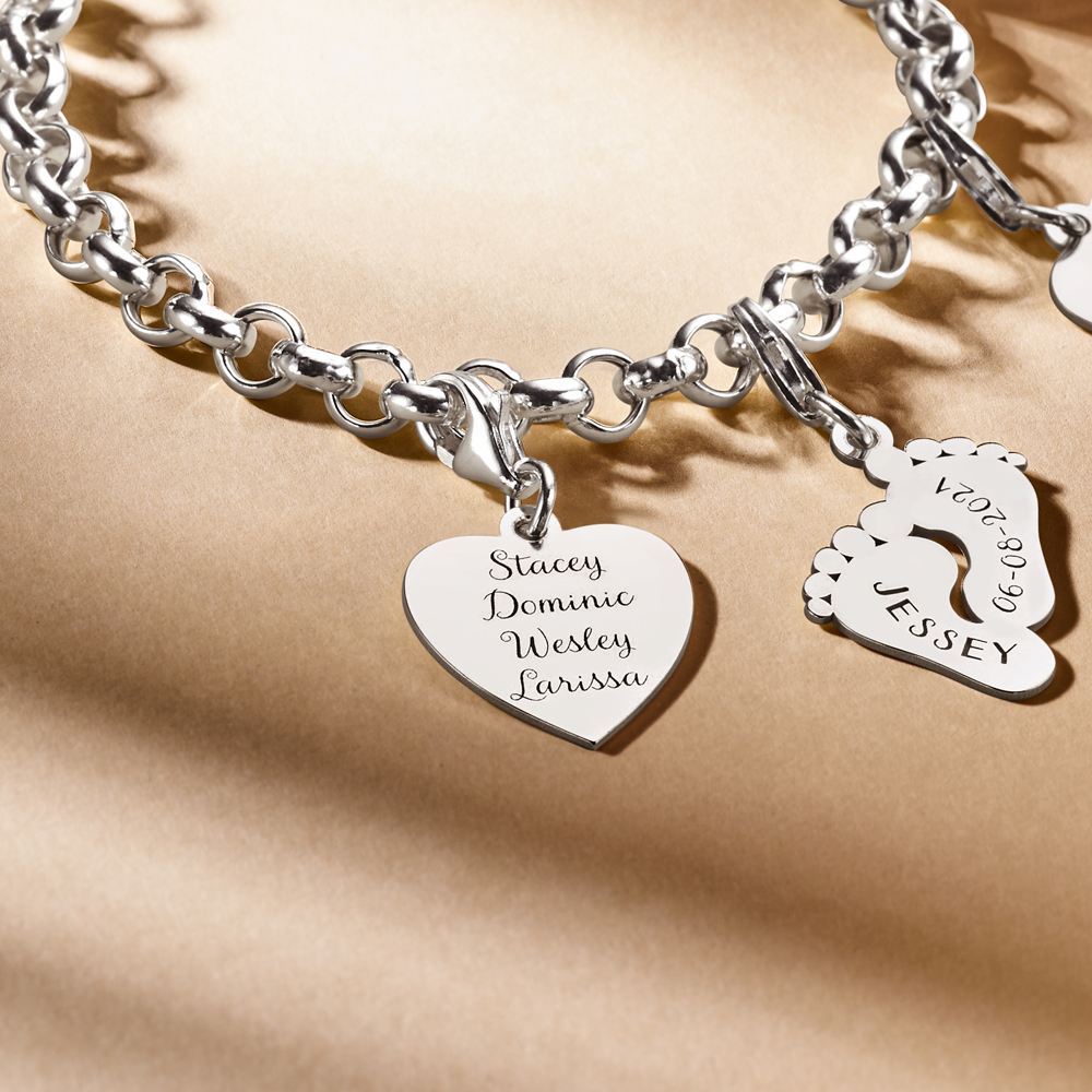 Silver Heart charm with four names