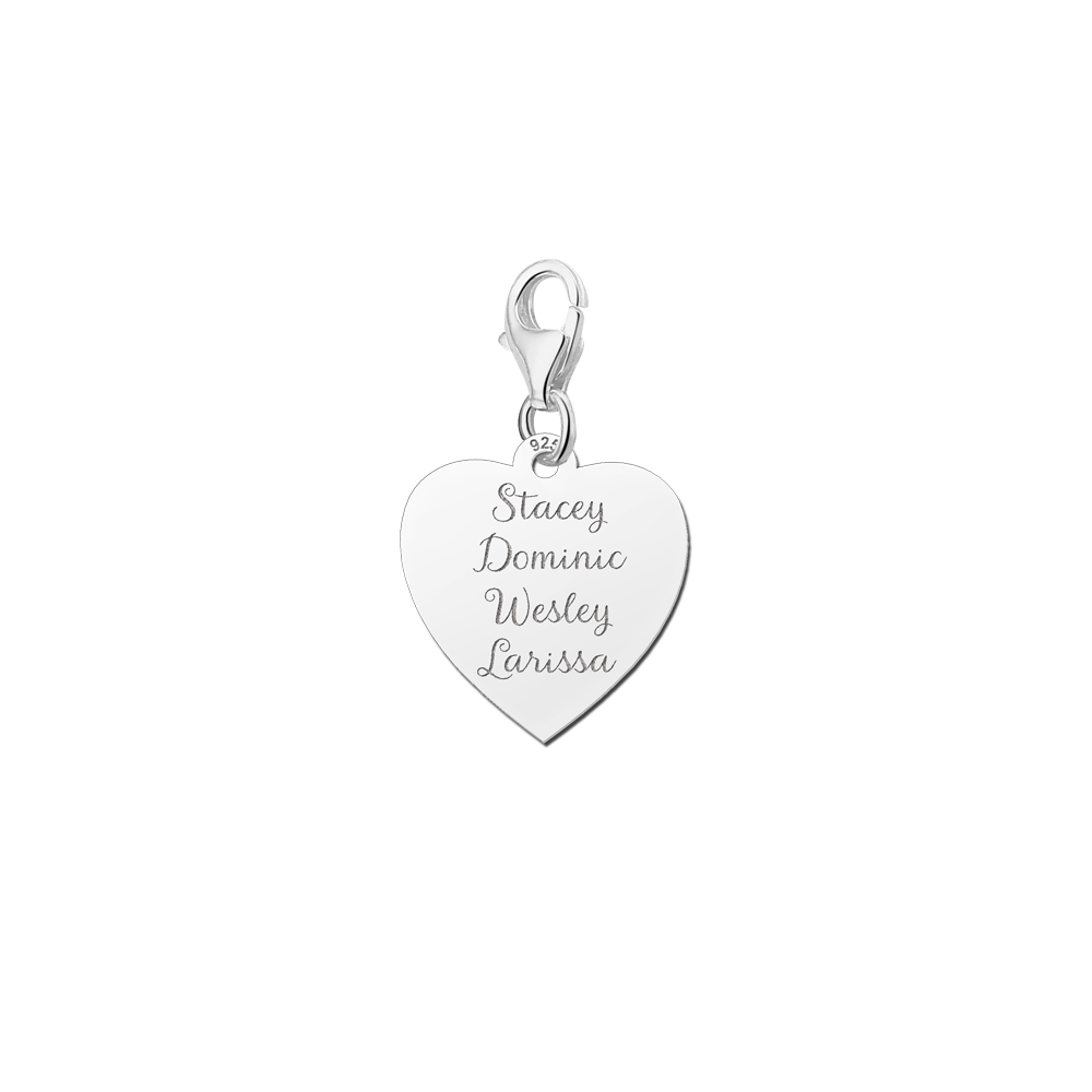 Silver Heart charm with four names