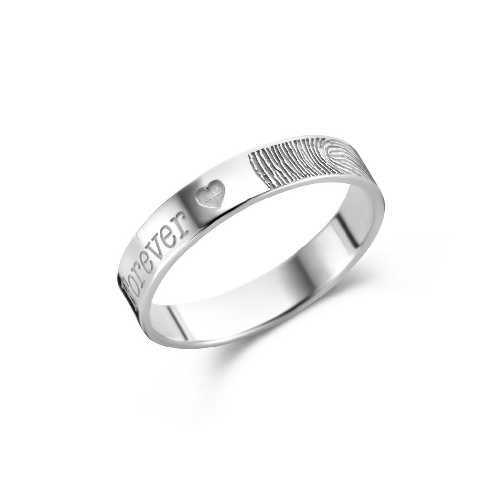 Silver ring with fingerprint and name - 4 mm flat