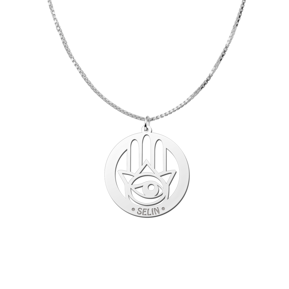 Silver namependant Hamsa Hand