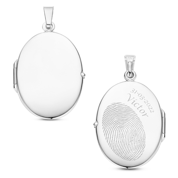 Silver oval medallion with engraving - big