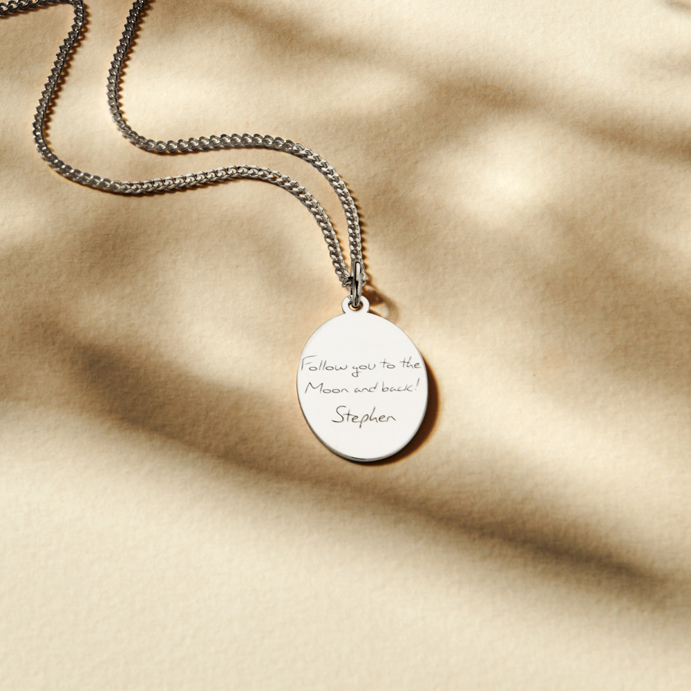 Silver Oval Pendant Engraved with Text