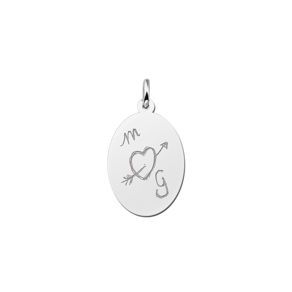 Silver Oval Pendant Engraved with Text