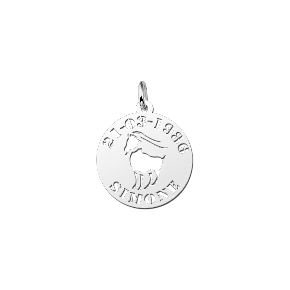 Silver zodiac round namependant Capricorn