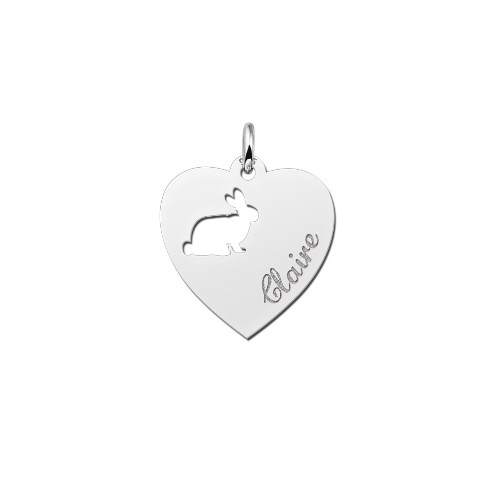 Engraved Silver Heart Necklace, Rabbit with Name