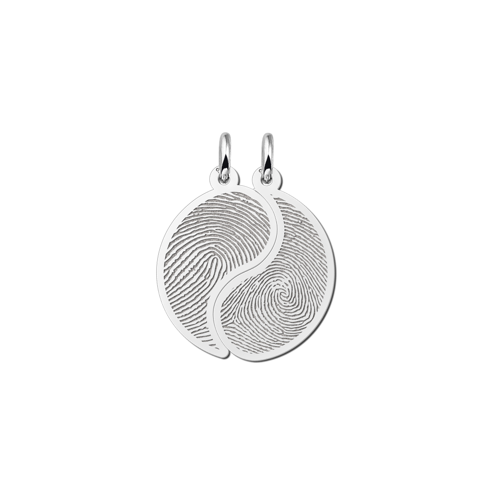 Silver fingerprint friendship necklace Yin Yang