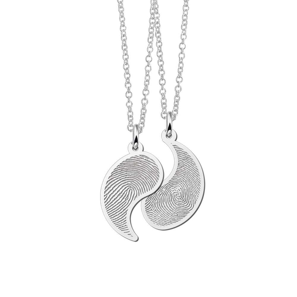Silver fingerprint friendship necklace Yin Yang