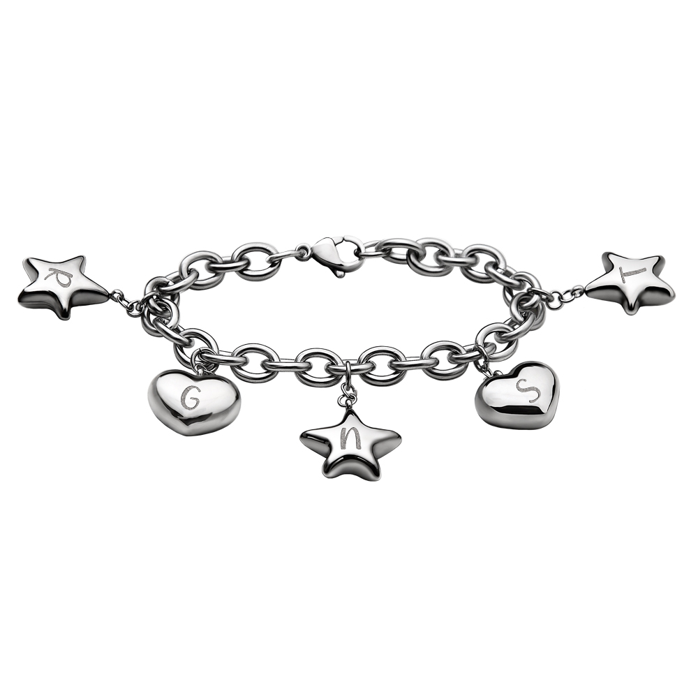 Stainless steel bracelet with hearts and stars