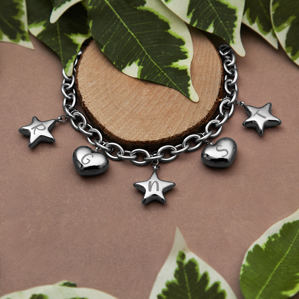 Stainless steel bracelet with hearts and stars