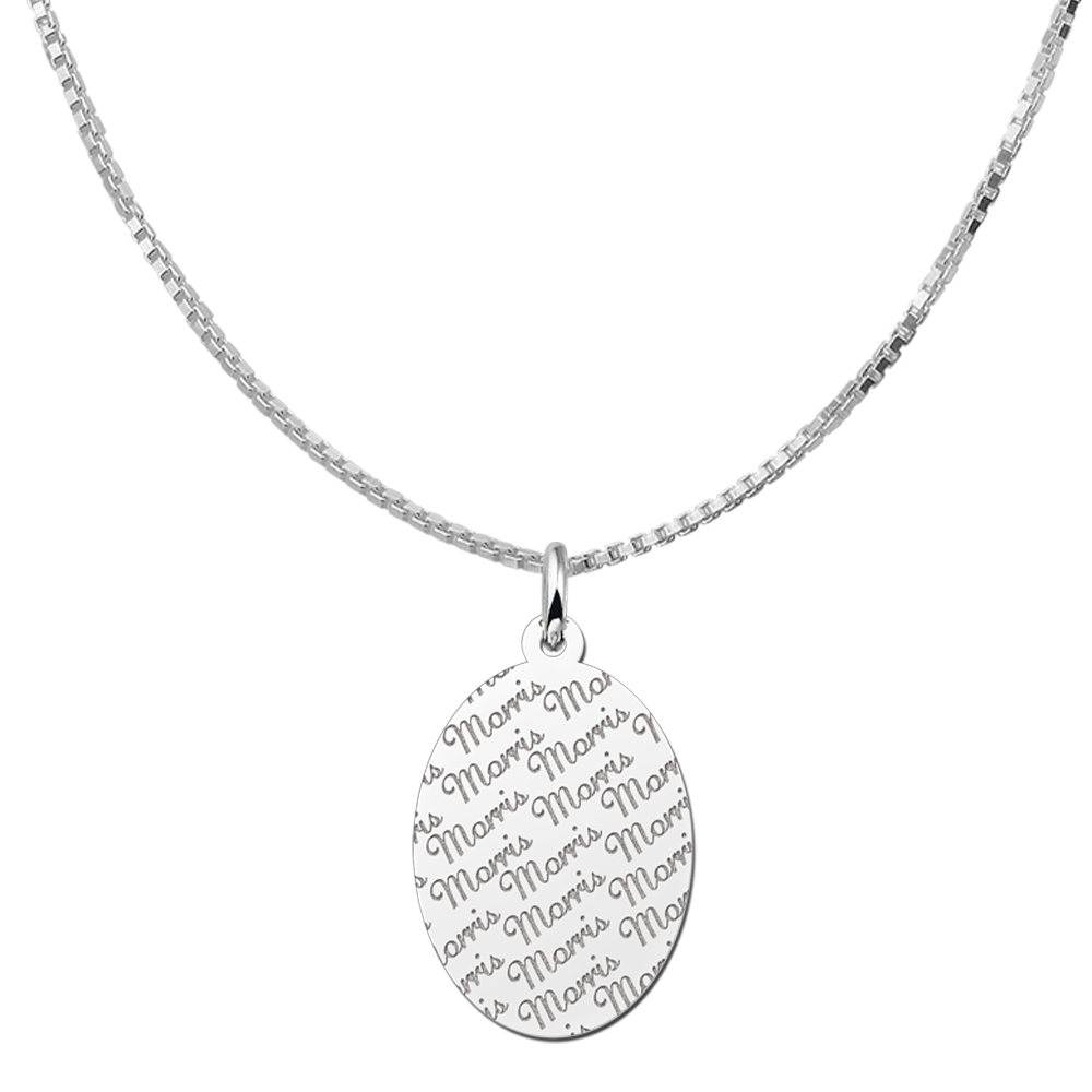 Silver oval name pattern pendant