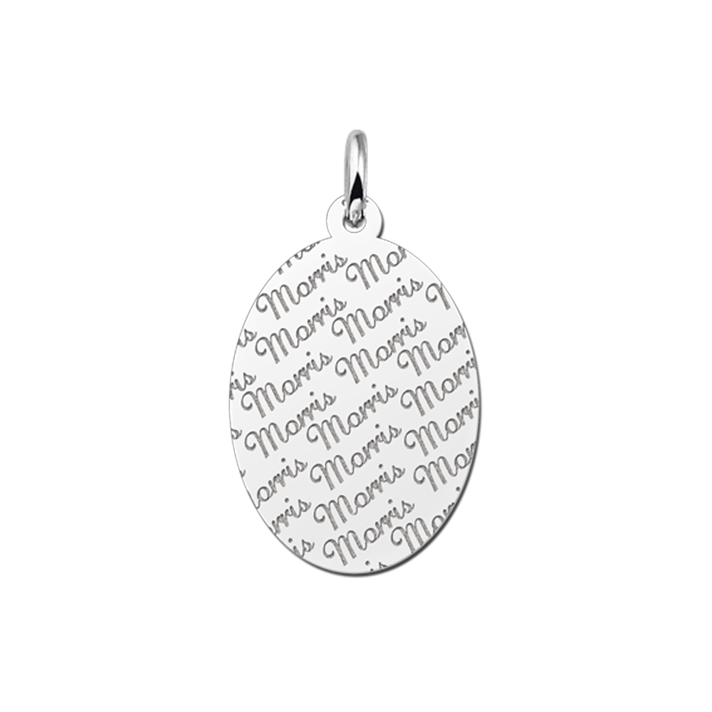 Silver oval name pattern pendant
