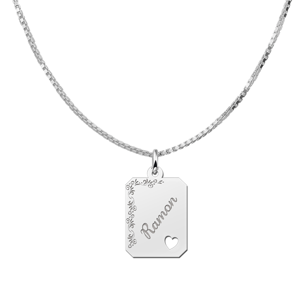 Personalised Silver Necklace with Name, Flowers and Small Heart