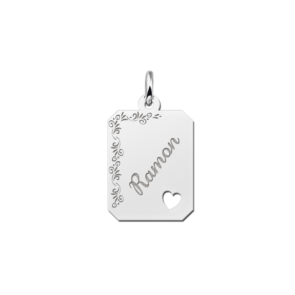 Personalised Silver Necklace with Name, Flowers and Small Heart