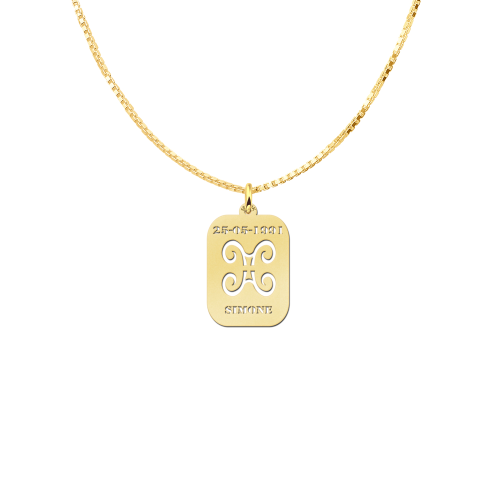 Golden Zodiac Rectangular Namependant Gemini