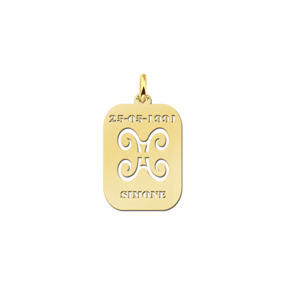 Golden Zodiac Rectangular Namependant Gemini