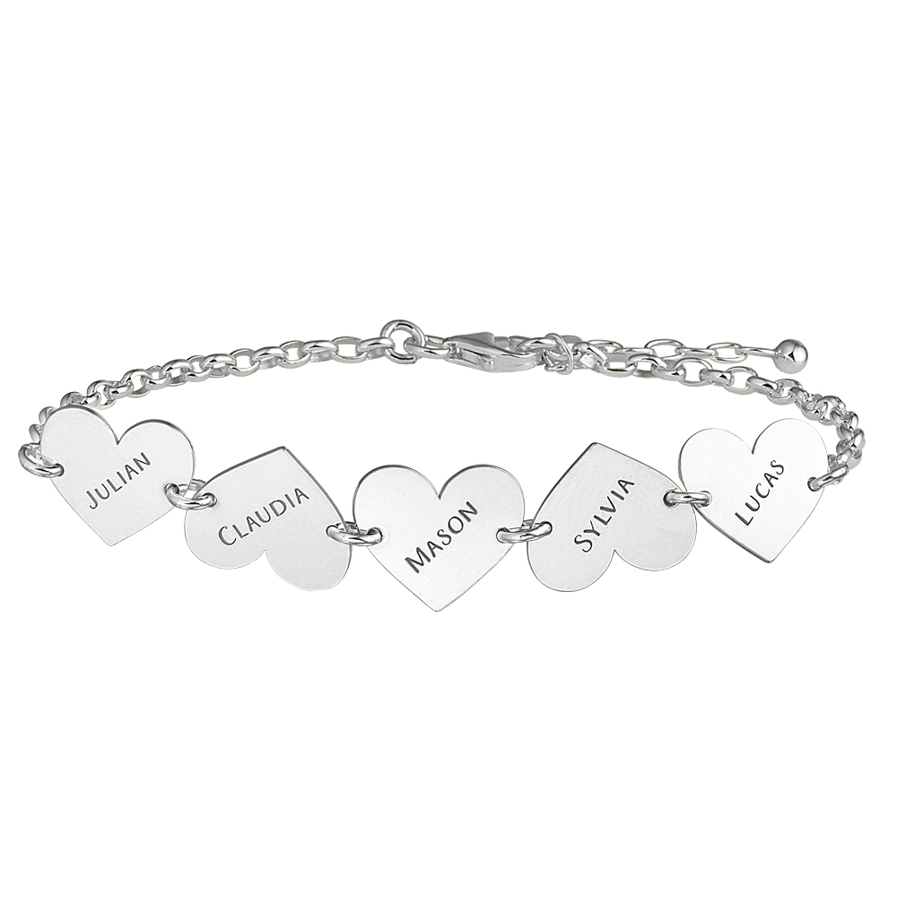 Silver name bracelet with hearts