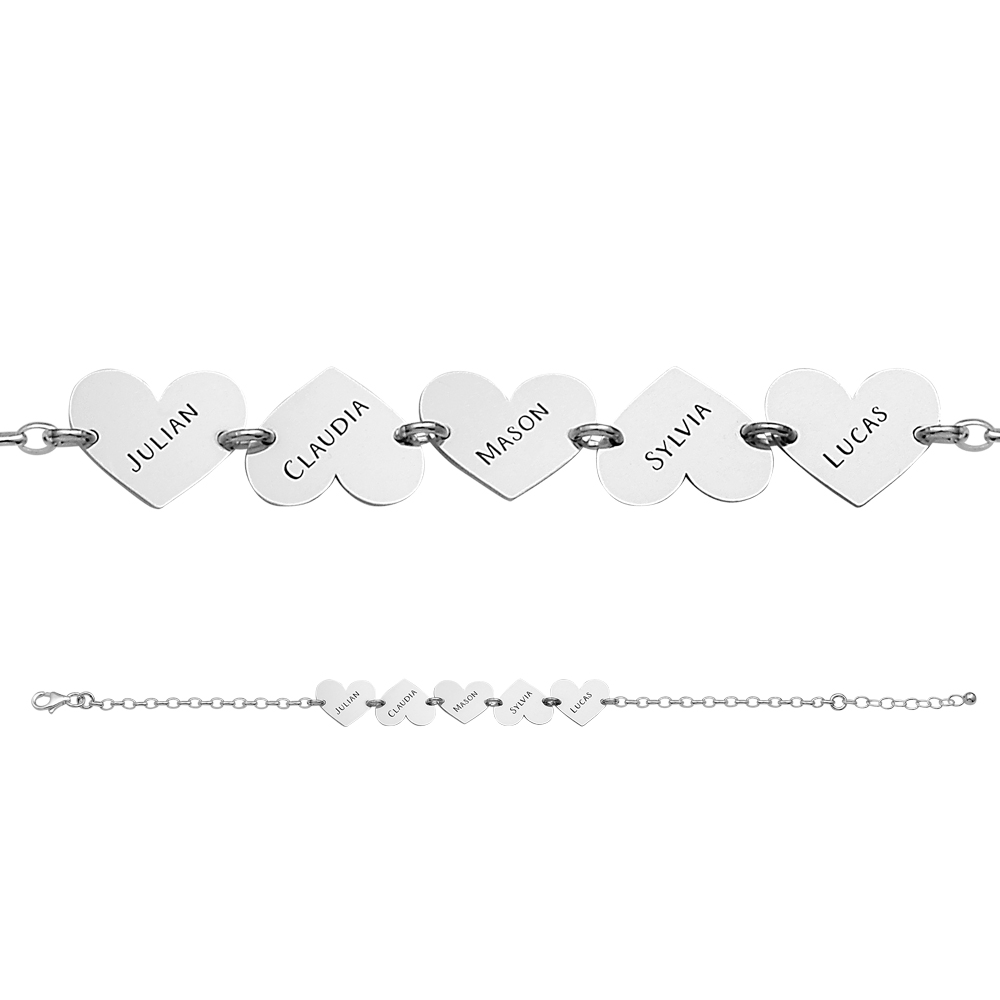 Silver name bracelet with hearts