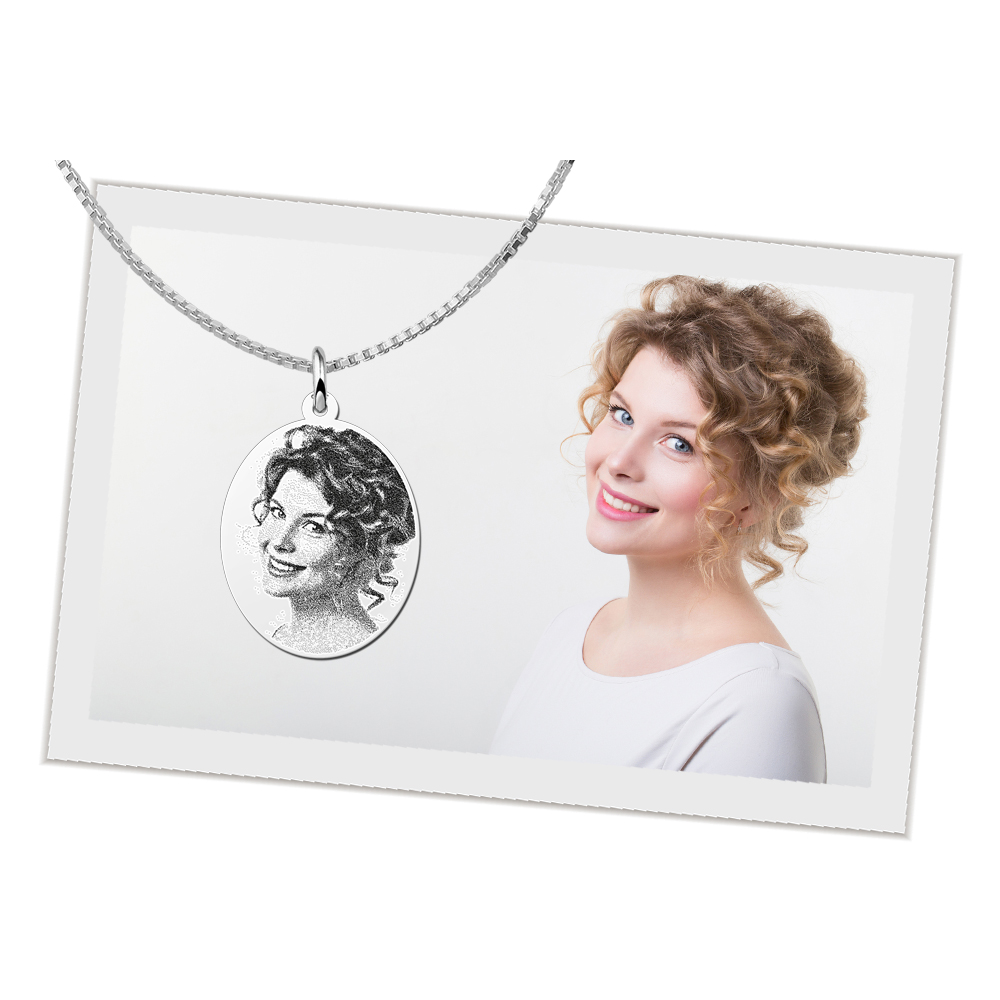 Silver photo necklace oval