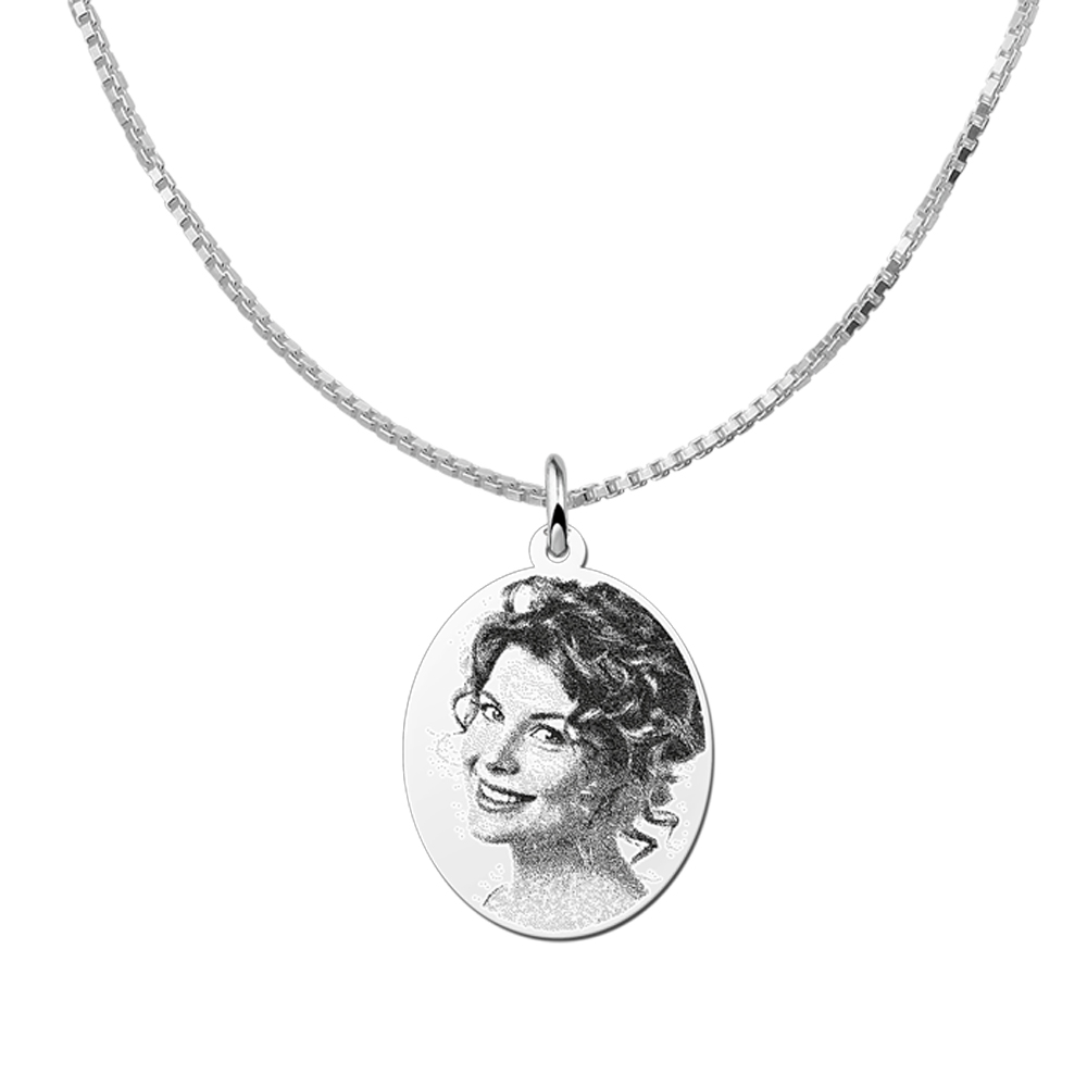 Silver photo necklace oval