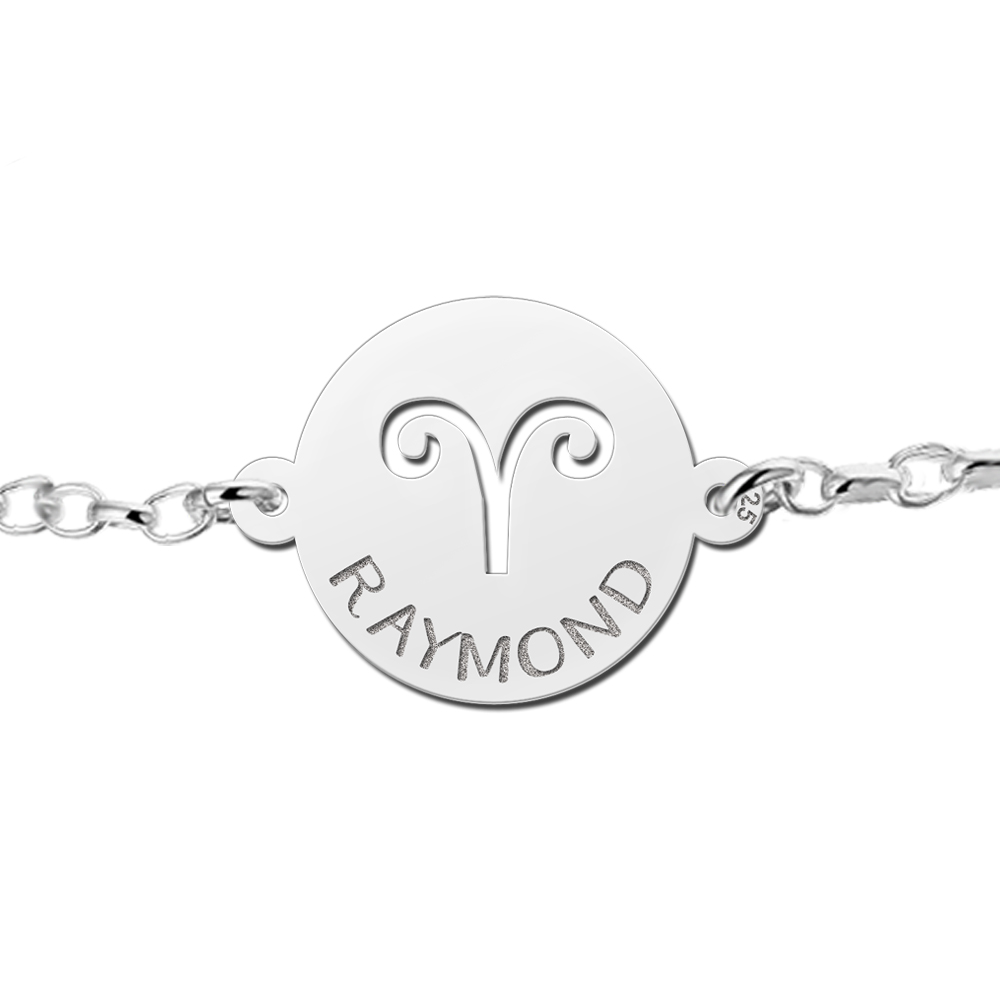 Silver star sign bracelet round Aries