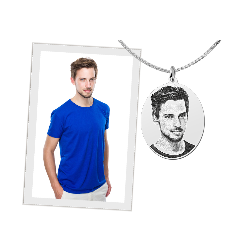 Silver photo pendant necklace oval